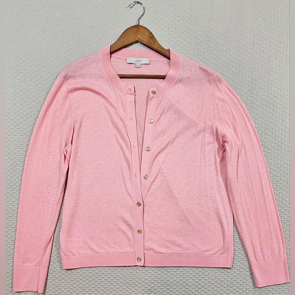 LOFT Ann Taylor Light Pink Knit Cardigan Wool Blend Button Down Sweater Size XXL